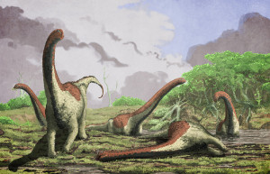 An artistic rendering of a deceased Rukwatitan bisepultus individual in the initial floodplain depositional setting from which the holotypic skeleton was recovered. Credit: Mark Witton, University of Portsmouth