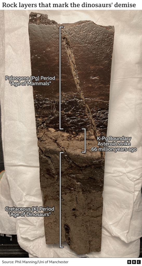 Rock layers before and after asteroid impact